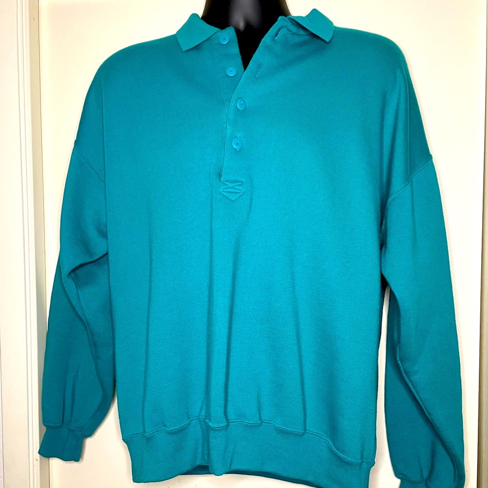 Cheetah brand teal collared sweatshirt